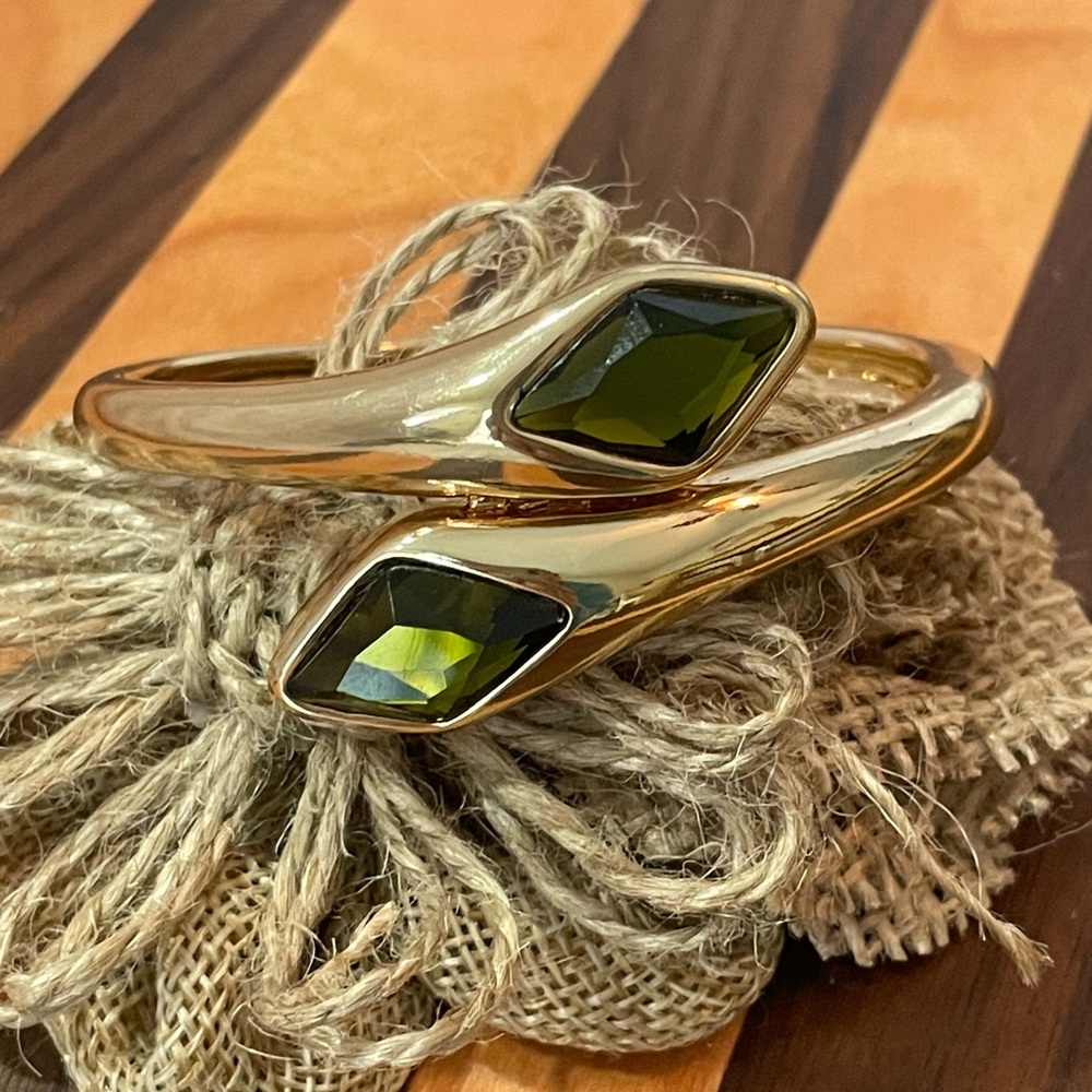 Rose gold and green gem hinged bracelet
